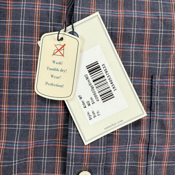 Men's Casual Button Down Shirt - Blue and Red Plaid - Picture 4 of 12